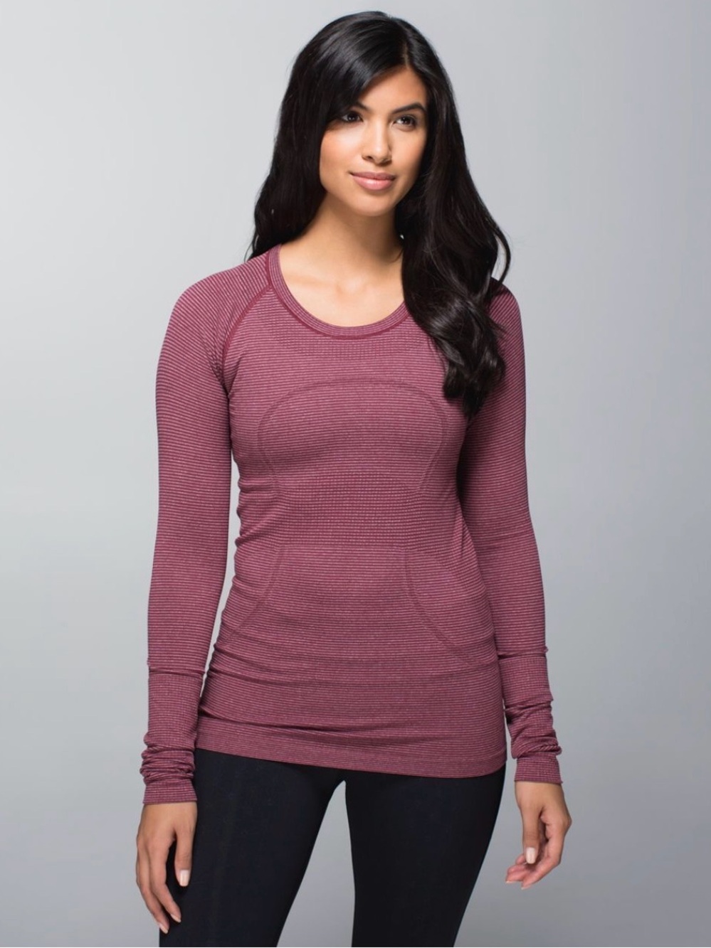 Lululemon Run Swiftly Tonka Stripe Heathered Rust Berry Long Sleeve 10